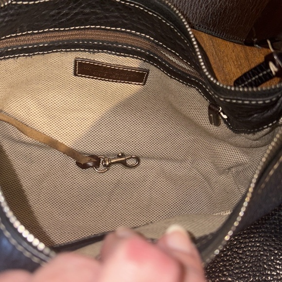 Dooney Bourke satchel shoulder bag black pebbled leather/ smooth brown trim - Picture 12 of 16